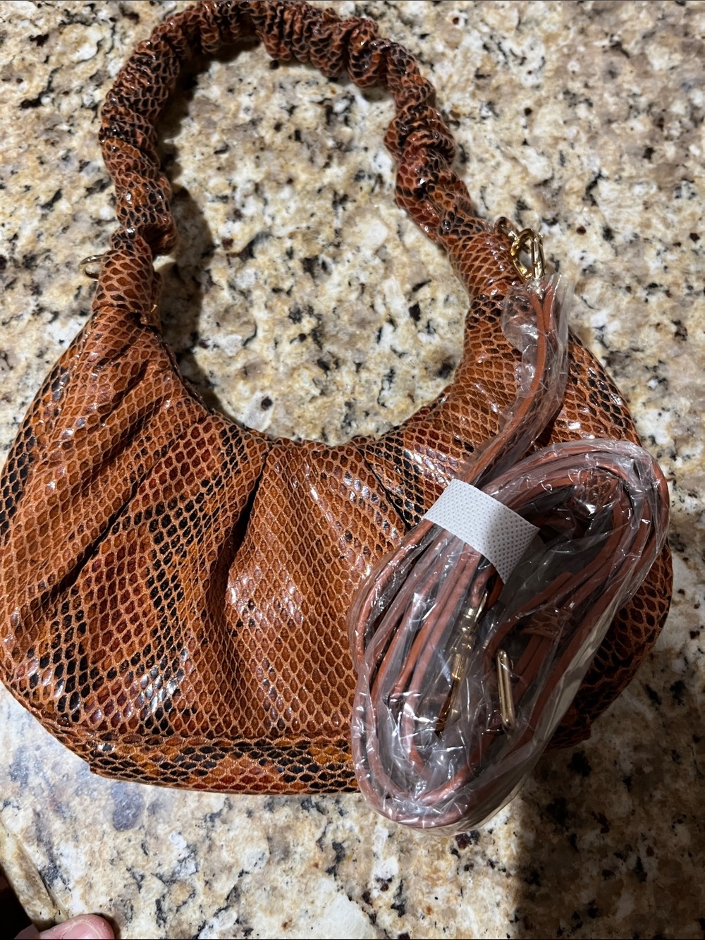 Fashion Nova Brown Snake-Print Shoulder Bag with Detachable Strap